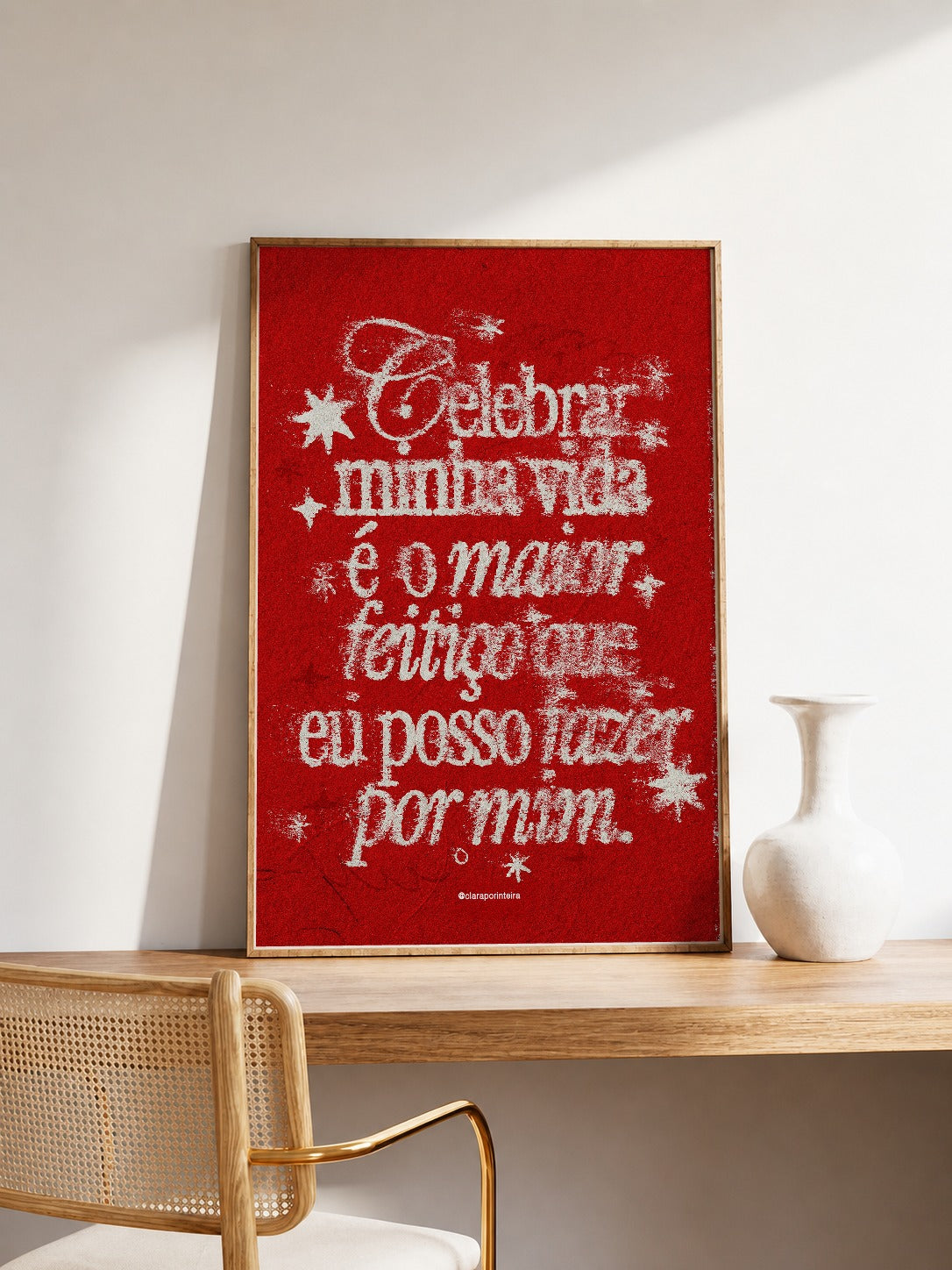 Quadro Celebrar Minha Vida (Vermelho) emoldurado em ambiente, mockup 1
