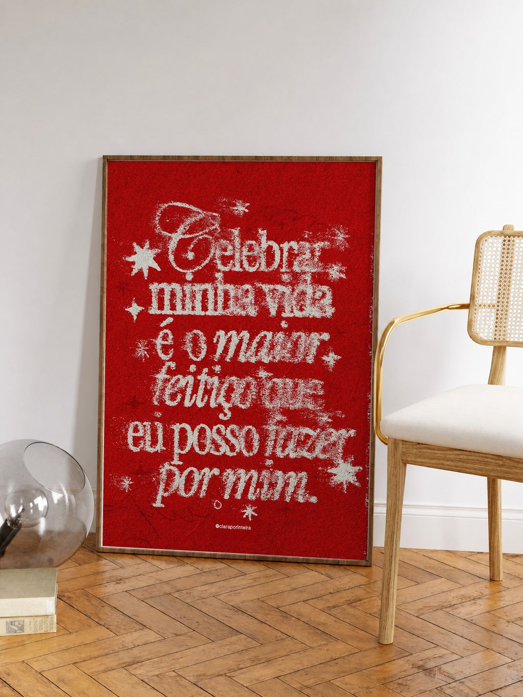 Quadro Celebrar Minha Vida (Vermelho) emoldurado em ambiente, mockup 2