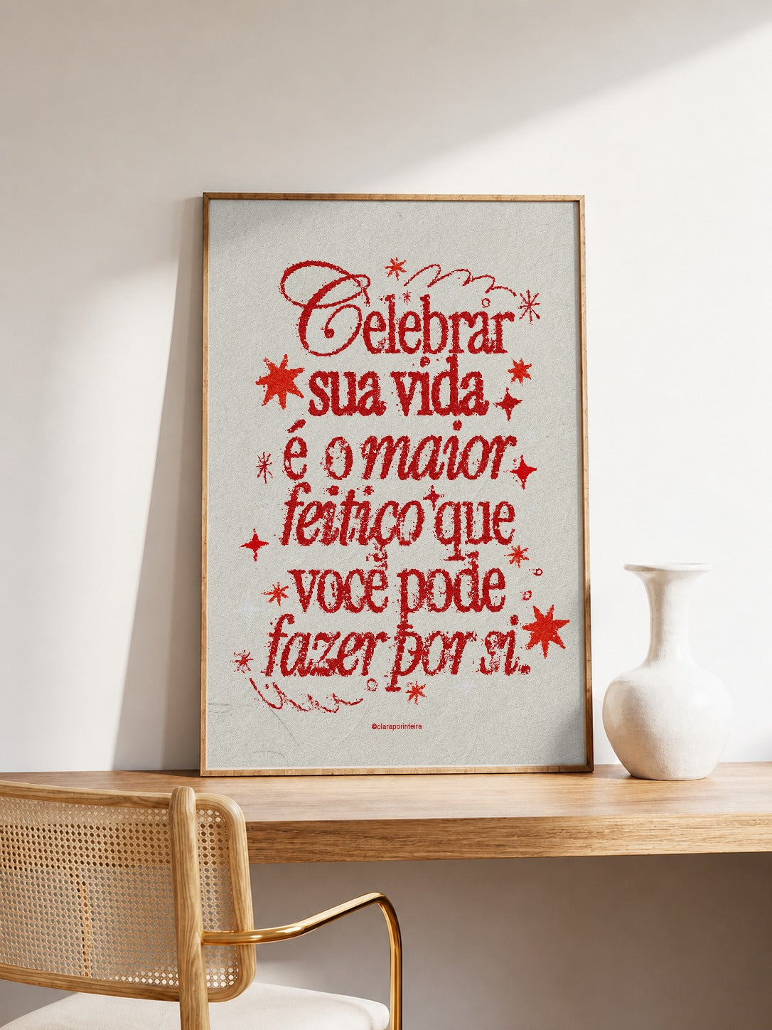 Quadro Celebrar Minha Vida emoldurado em ambiente, mockup 1