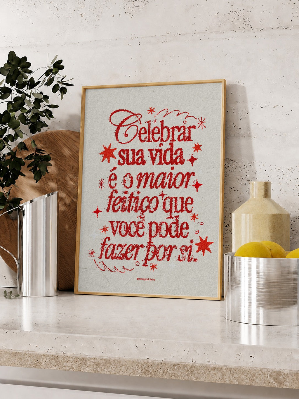 Quadro Celebrar Minha Vida emoldurado em ambiente, mockup 3