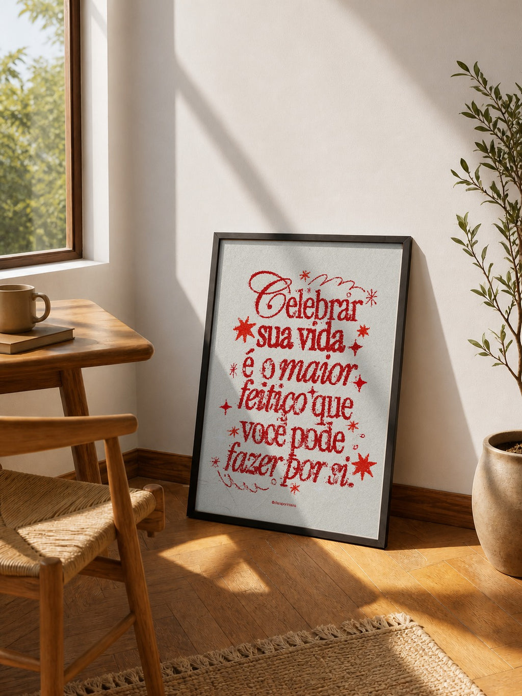 Quadro Celebrar Minha Vida emoldurado em ambiente, mockup 4