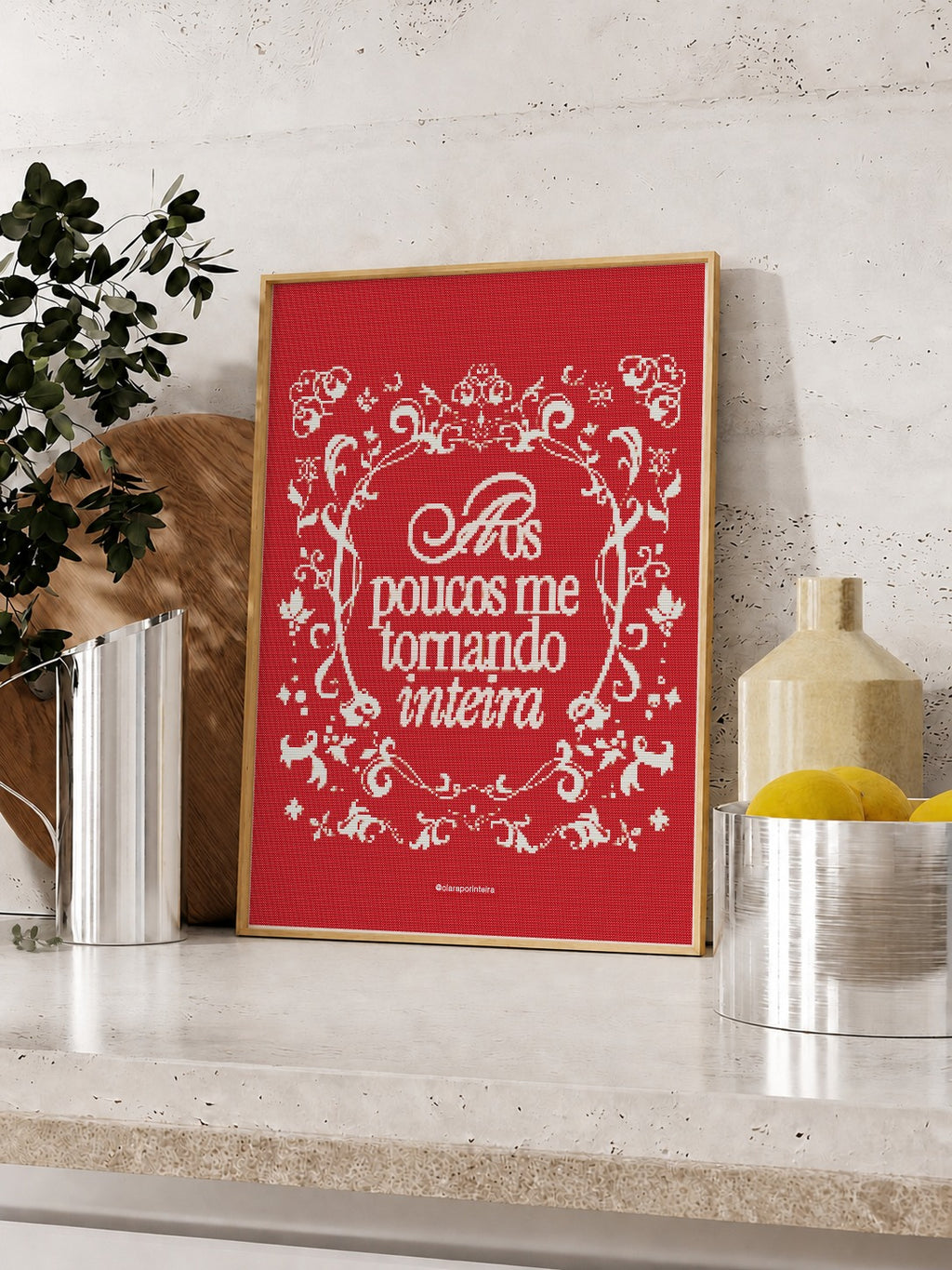 Quadro Me Tornando Inteira (Vermelho) emoldurado em ambiente, mockup 3
