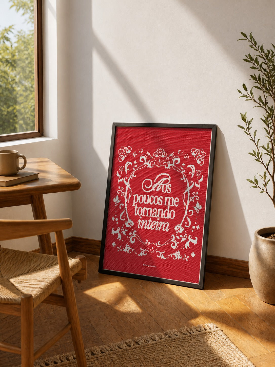 Quadro Me Tornando Inteira (Vermelho) emoldurado em ambiente, mockup 4