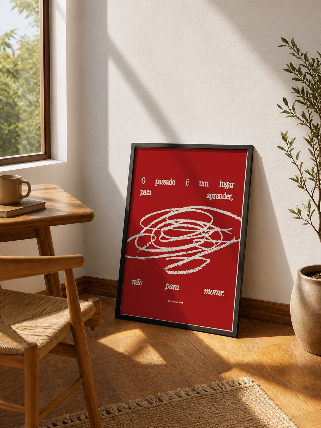 Quadro O Passado emoldurado em ambiente, mockup 4